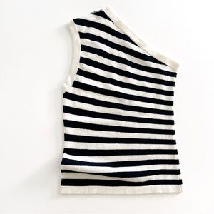 Clements Ribiero Cannes Striped One-shoulder Cashmere Top